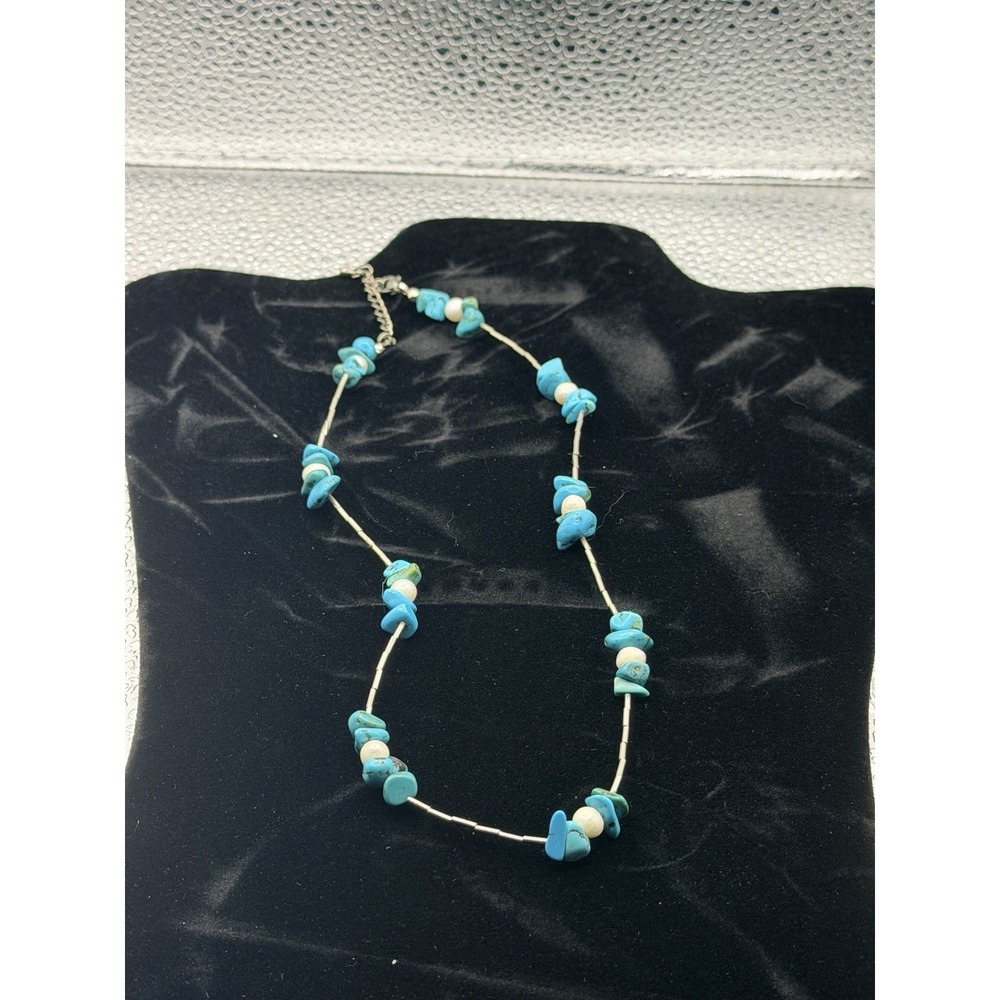 Turquoise Chip Necklace Blue-Green Stone Necklace Southwest Native American